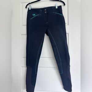 Piper by Smartpak navy and emerald breeches